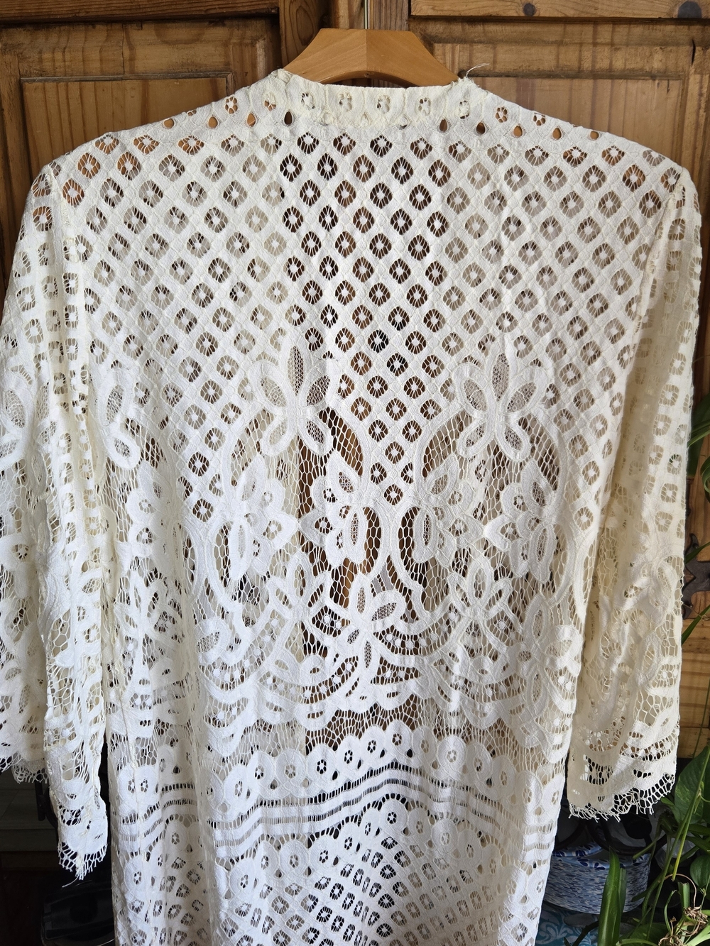 Ivory Crochet Lace Kimono With Ombre Hem - Picture 3 of 7